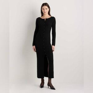 Quince Women 100% Yak Wool Ribbed Cardigan Sweater Maxi Dress Black
M